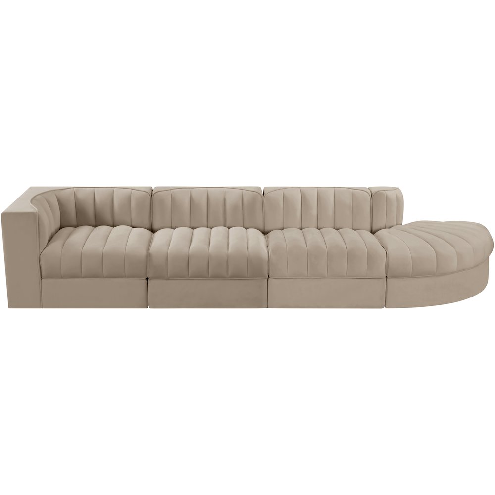 Rummi Beige Velvet Performance Fabric Upholstered 4pc. Modular Sectional