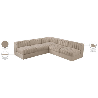 Rummi Beige Velvet Performance Fabric Upholstered 5pc. Modular Sectional
