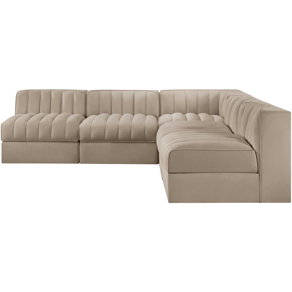 Rummi Beige Velvet Performance Fabric Upholstered 5pc. Modular Sectional