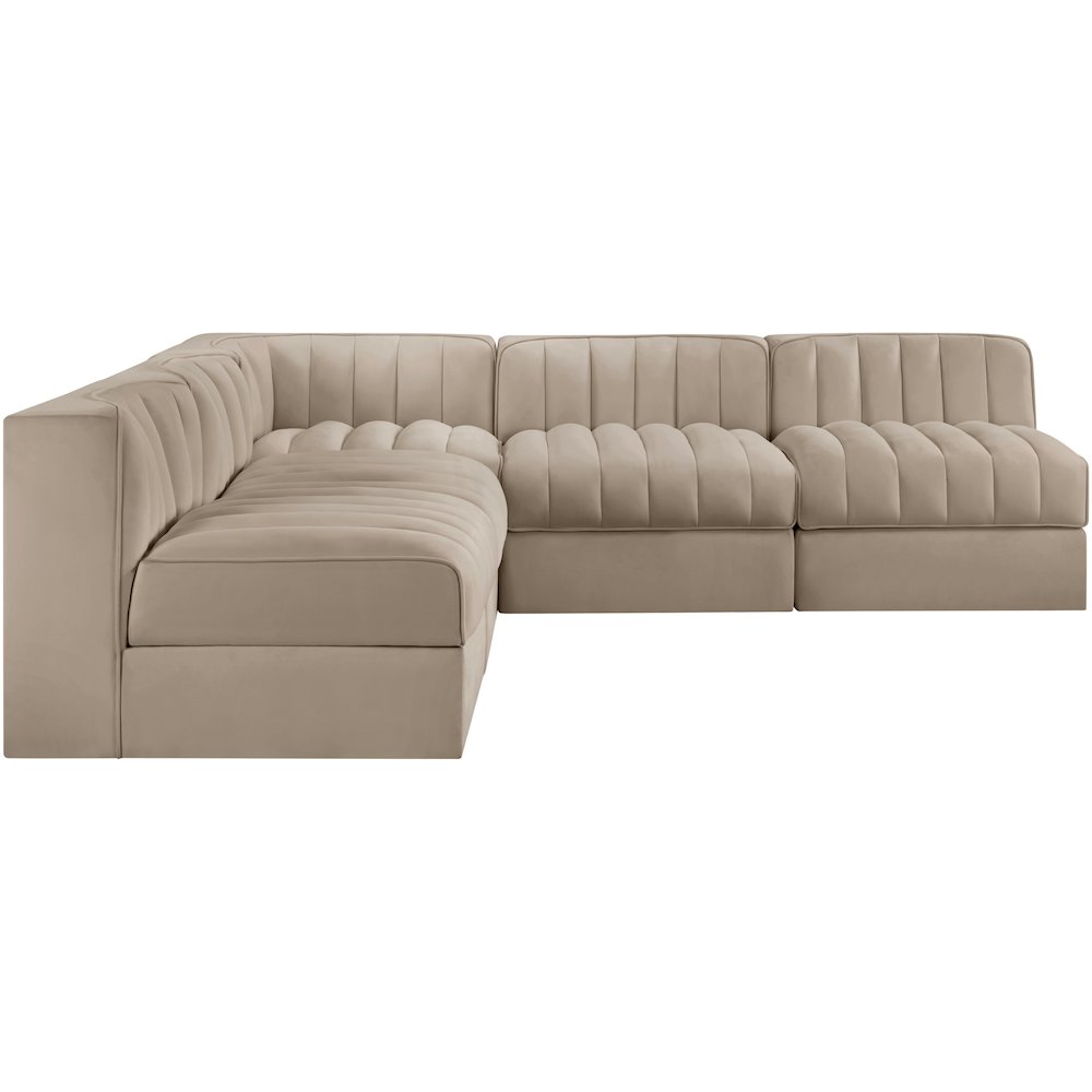 Rummi Beige Velvet Performance Fabric Upholstered 5pc. Modular Sectional