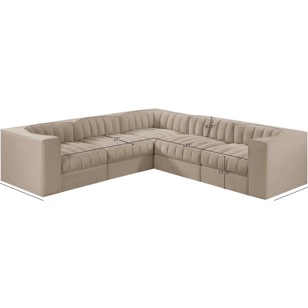 Rummi Beige Velvet Performance Fabric Upholstered 5pc. Modular Sectional