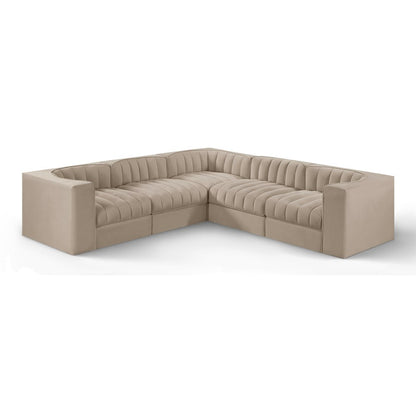 Rummi Beige Velvet Performance Fabric Upholstered 5pc. Modular Sectional