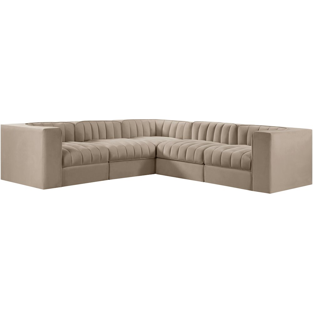 Rummi Beige Velvet Performance Fabric Upholstered 5pc. Modular Sectional