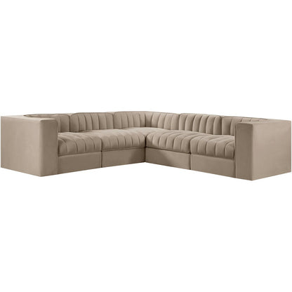 Rummi Beige Velvet Performance Fabric Upholstered 5pc. Modular Sectional