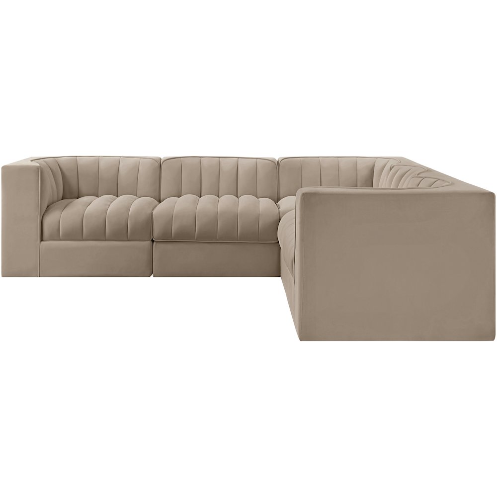 Rummi Beige Velvet Performance Fabric Upholstered 5pc. Modular Sectional