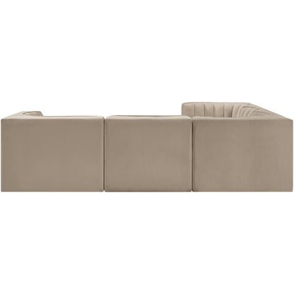 Rummi Beige Velvet Performance Fabric Upholstered 5pc. Modular Sectional