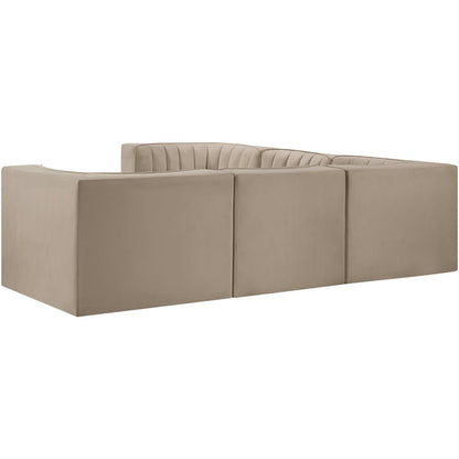Rummi Beige Velvet Performance Fabric Upholstered 5pc. Modular Sectional