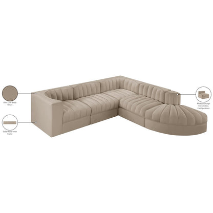 Rummi Beige Velvet Performance Fabric Upholstered 5pc. Modular Sectional