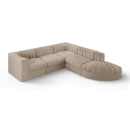 Rummi Beige Velvet Performance Fabric Upholstered 5pc. Modular Sectional