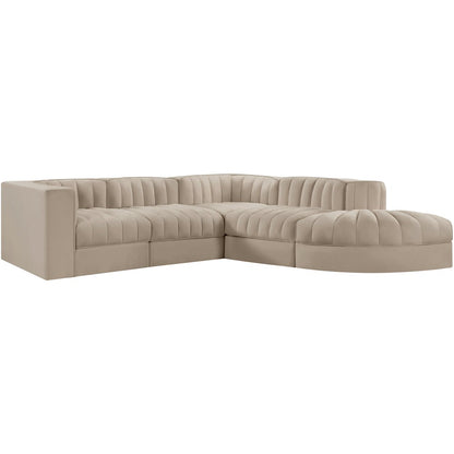 Rummi Beige Velvet Performance Fabric Upholstered 5pc. Modular Sectional
