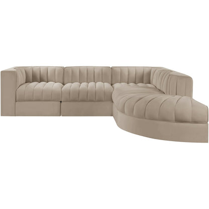 Rummi Beige Velvet Performance Fabric Upholstered 5pc. Modular Sectional
