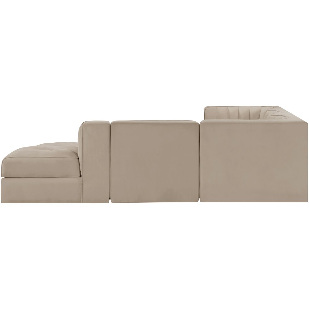 Rummi Beige Velvet Performance Fabric Upholstered 5pc. Modular Sectional