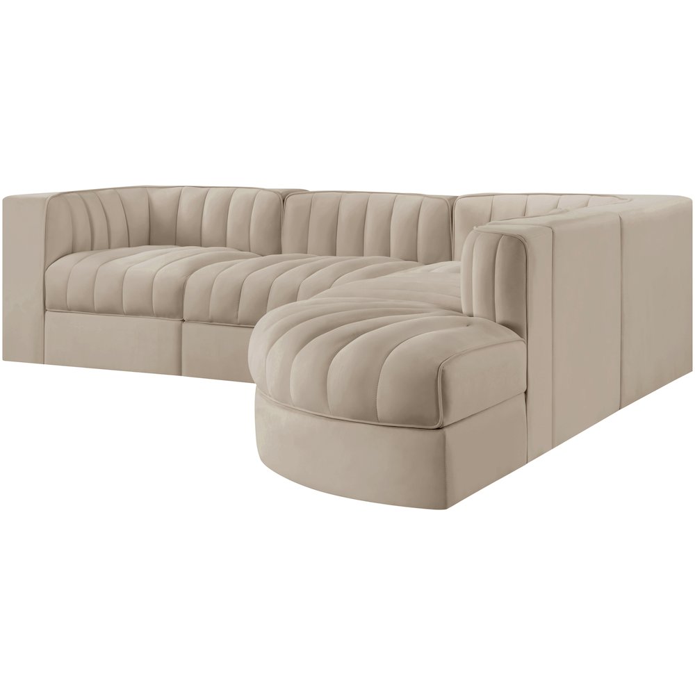 Rummi Beige Velvet Performance Fabric Upholstered 5pc. Modular Sectional