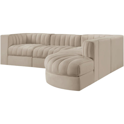 Rummi Beige Velvet Performance Fabric Upholstered 5pc. Modular Sectional