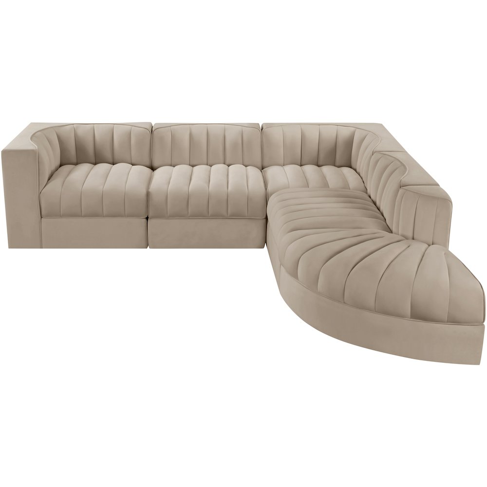 Rummi Beige Velvet Performance Fabric Upholstered 5pc. Modular Sectional