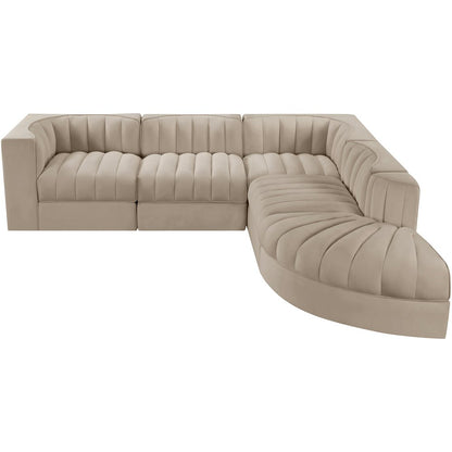 Rummi Beige Velvet Performance Fabric Upholstered 5pc. Modular Sectional