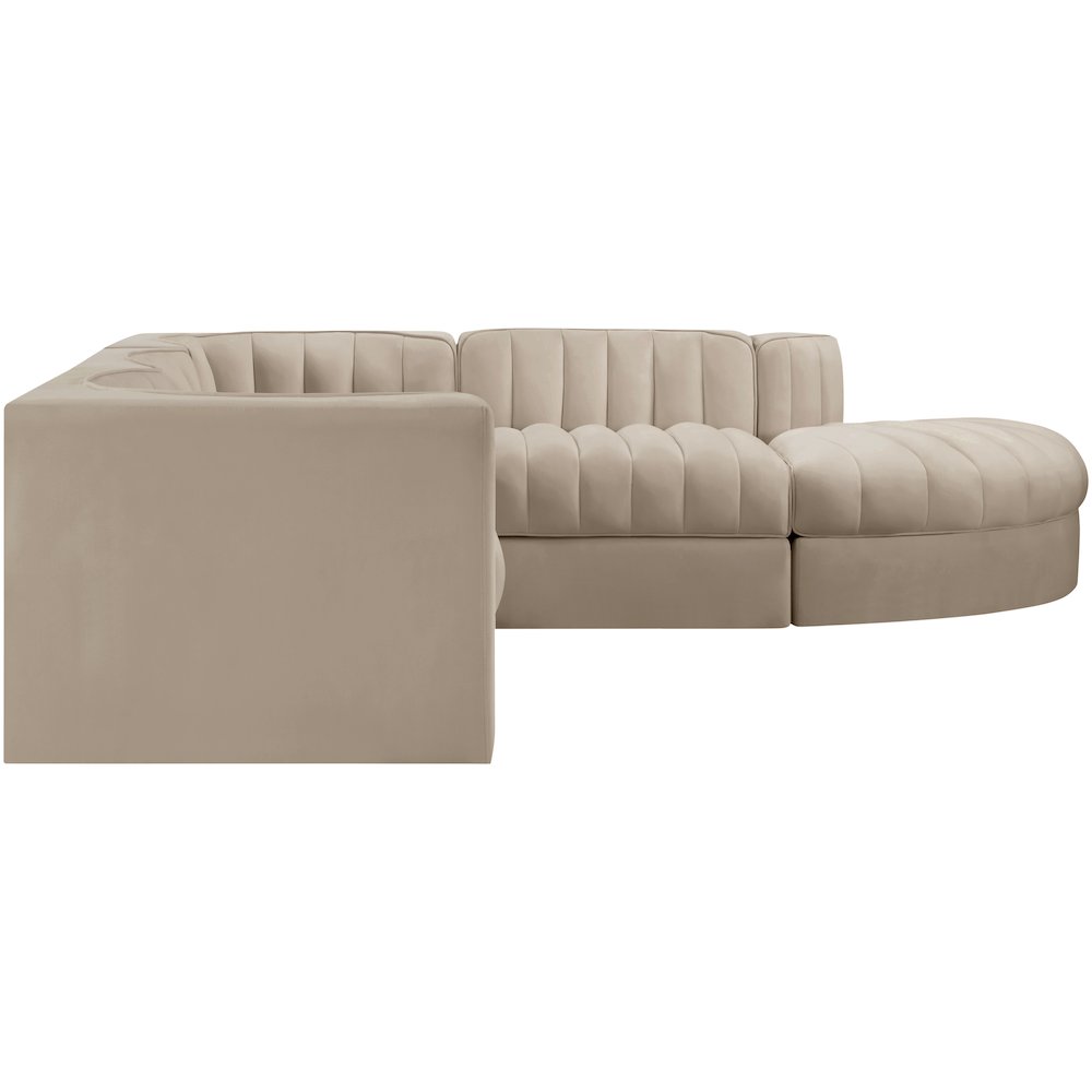 Rummi Beige Velvet Performance Fabric Upholstered 5pc. Modular Sectional