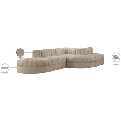 Rummi Beige Velvet Performance Fabric Upholstered 5pc. Modular Sectional