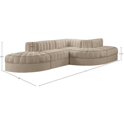 Rummi Beige Velvet Performance Fabric Upholstered 5pc. Modular Sectional