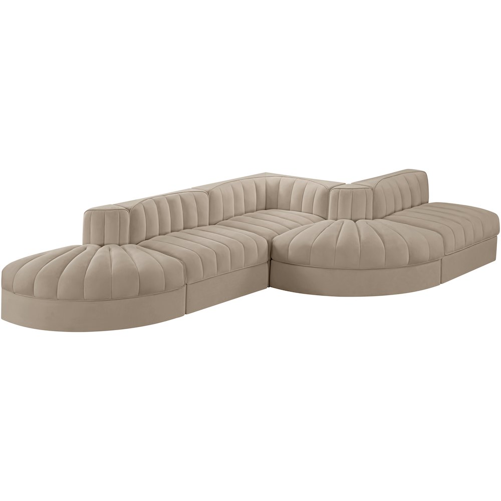 Rummi Beige Velvet Performance Fabric Upholstered 5pc. Modular Sectional