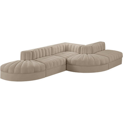 Rummi Beige Velvet Performance Fabric Upholstered 5pc. Modular Sectional