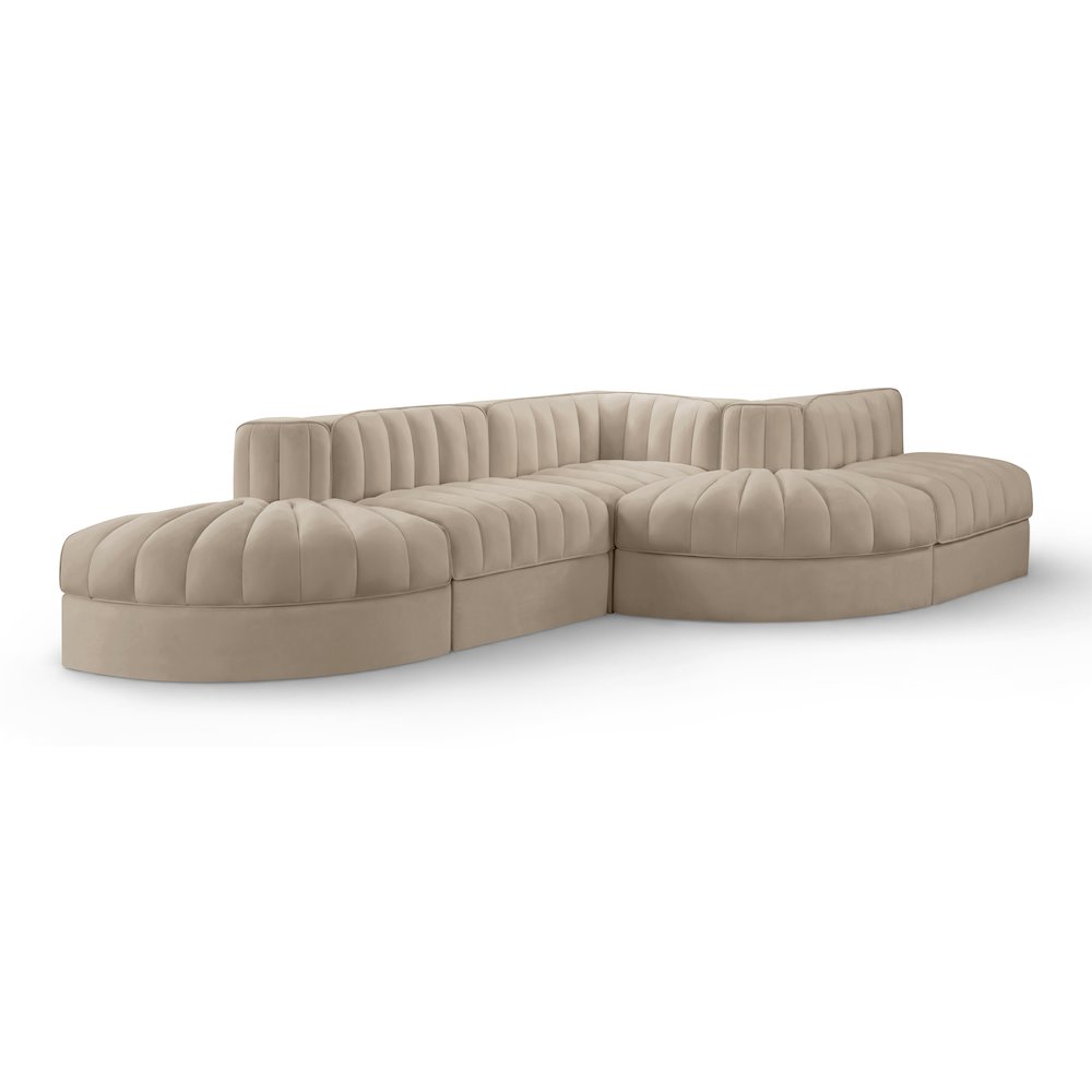 Rummi Beige Velvet Performance Fabric Upholstered 5pc. Modular Sectional