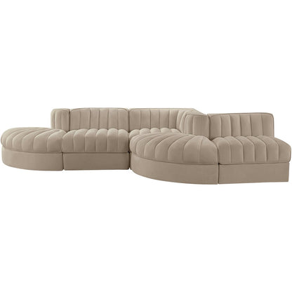 Rummi Beige Velvet Performance Fabric Upholstered 5pc. Modular Sectional
