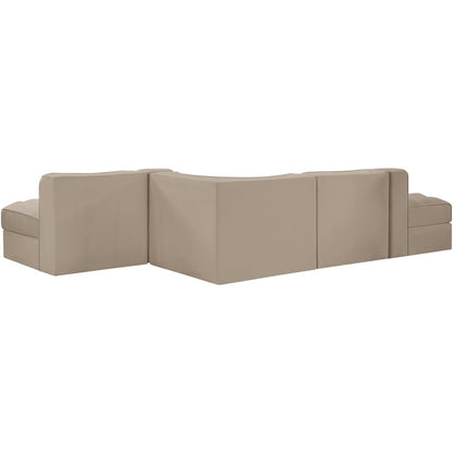 Rummi Beige Velvet Performance Fabric Upholstered 5pc. Modular Sectional