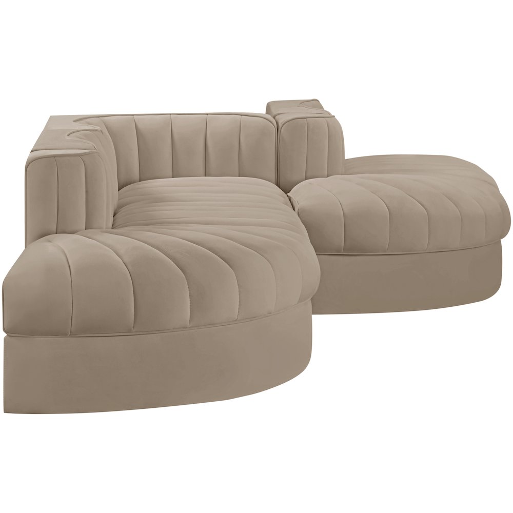 Rummi Beige Velvet Performance Fabric Upholstered 5pc. Modular Sectional