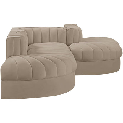 Rummi Beige Velvet Performance Fabric Upholstered 5pc. Modular Sectional