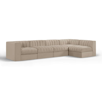 Rummi Beige Velvet Performance Fabric Upholstered 5pc. Modular Sectional