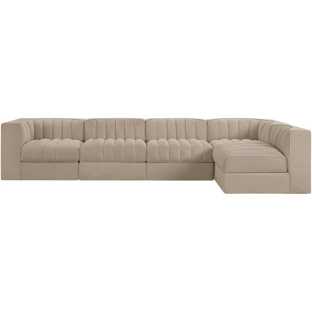 Rummi Beige Velvet Performance Fabric Upholstered 5pc. Modular Sectional