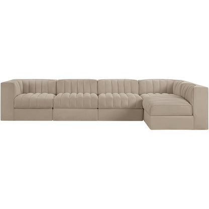 Rummi Beige Velvet Performance Fabric Upholstered 5pc. Modular Sectional