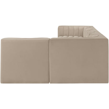 Rummi Beige Velvet Performance Fabric Upholstered 5pc. Modular Sectional