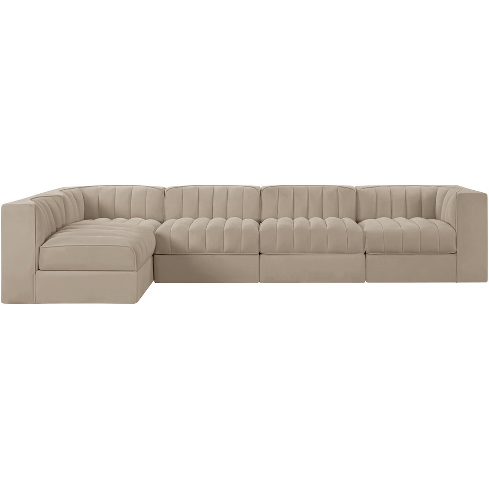 Rummi Beige Velvet Performance Fabric Upholstered 5pc. Modular Sectional