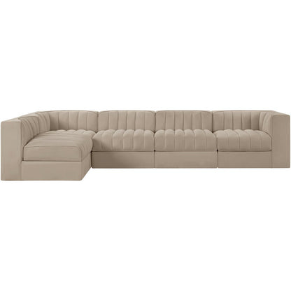 Rummi Beige Velvet Performance Fabric Upholstered 5pc. Modular Sectional