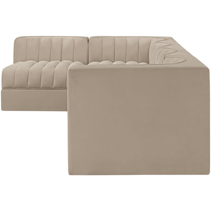 Rummi Beige Velvet Performance Fabric Upholstered 5pc. Modular Sectional