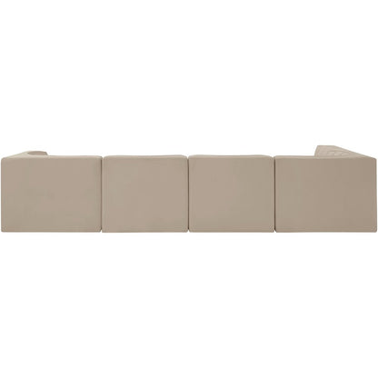Rummi Beige Velvet Performance Fabric Upholstered 5pc. Modular Sectional