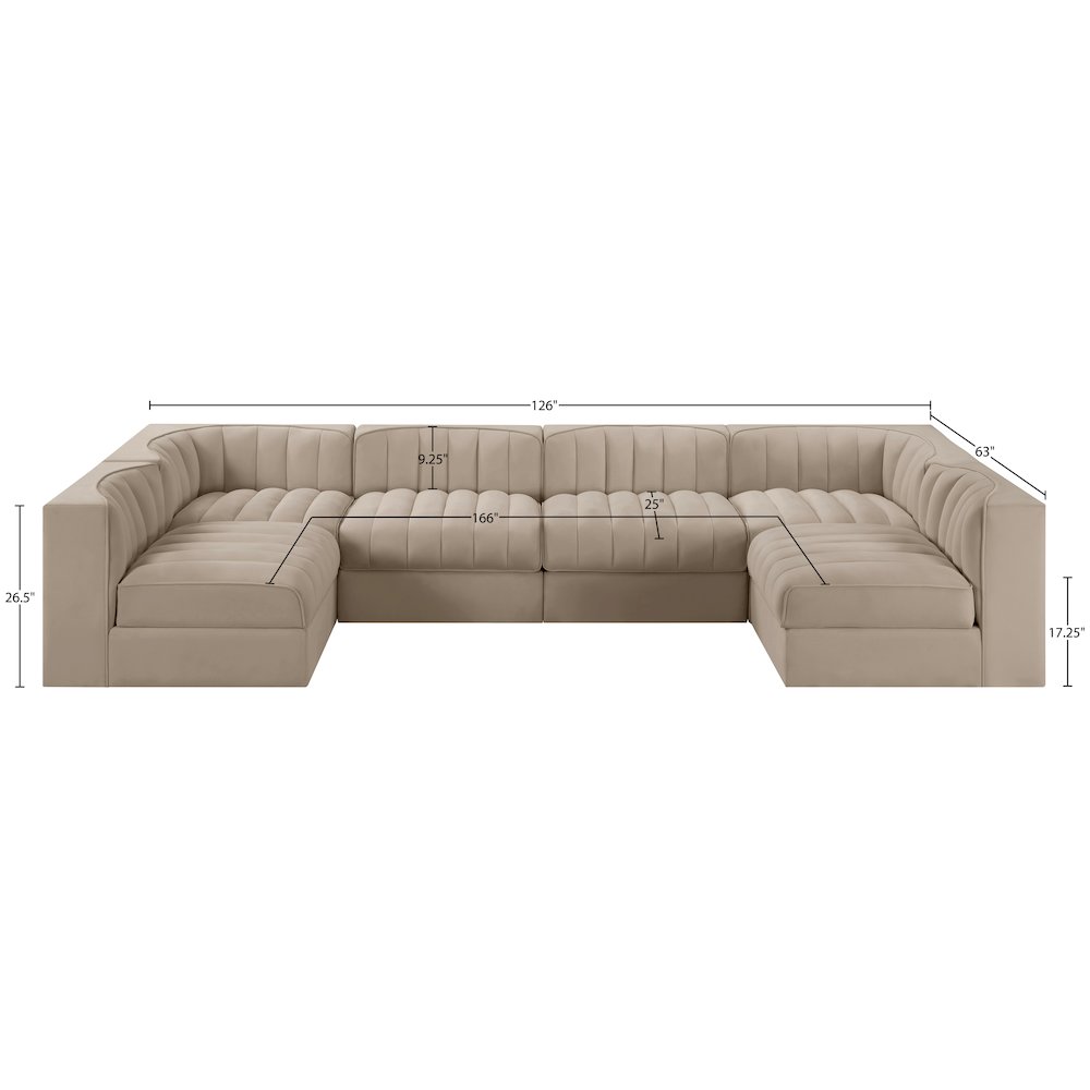Rummi Beige Velvet Performance Fabric Upholstered 6pc. Modular Sectional
