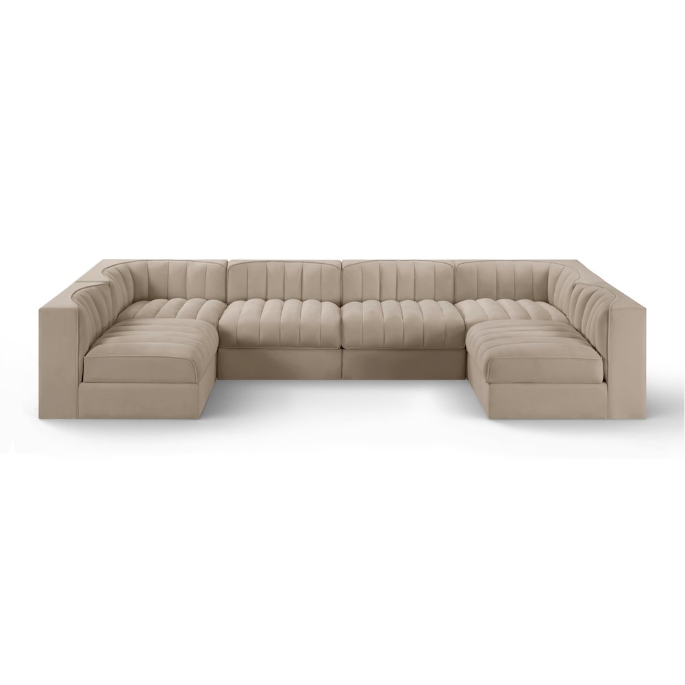Rummi Beige Velvet Performance Fabric Upholstered 6pc. Modular Sectional