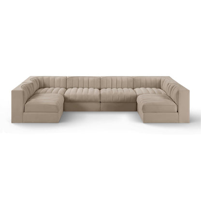 Rummi Beige Velvet Performance Fabric Upholstered 6pc. Modular Sectional