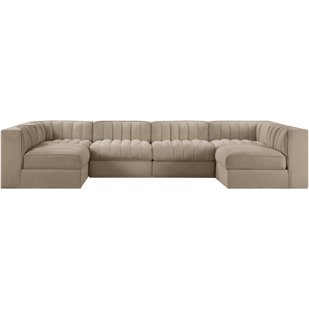 Rummi Beige Velvet Performance Fabric Upholstered 6pc. Modular Sectional
