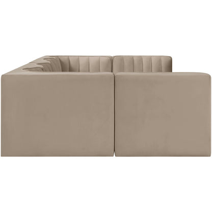 Rummi Beige Velvet Performance Fabric Upholstered 6pc. Modular Sectional