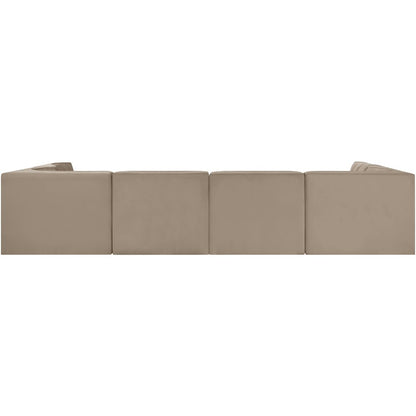 Rummi Beige Velvet Performance Fabric Upholstered 6pc. Modular Sectional