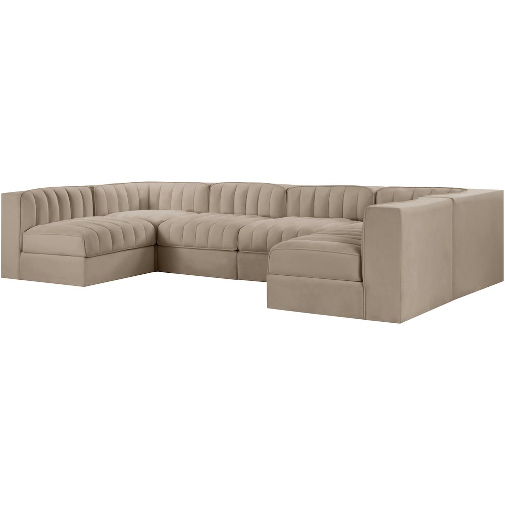 Rummi Beige Velvet Performance Fabric Upholstered 6pc. Modular Sectional