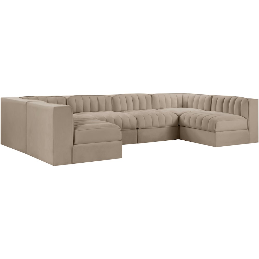 Rummi Beige Velvet Performance Fabric Upholstered 6pc. Modular Sectional