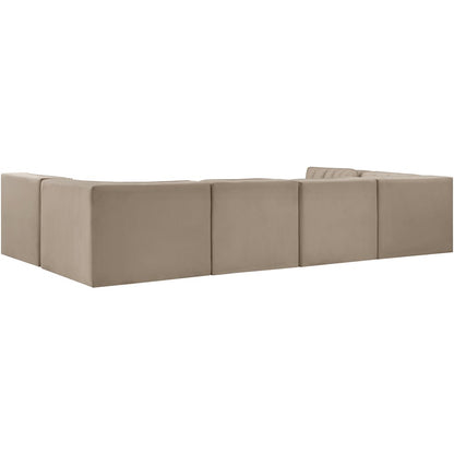Rummi Beige Velvet Performance Fabric Upholstered 6pc. Modular Sectional