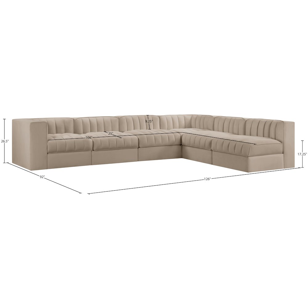 Rummi Beige Velvet Performance Fabric Upholstered 6pc. Modular Sectional