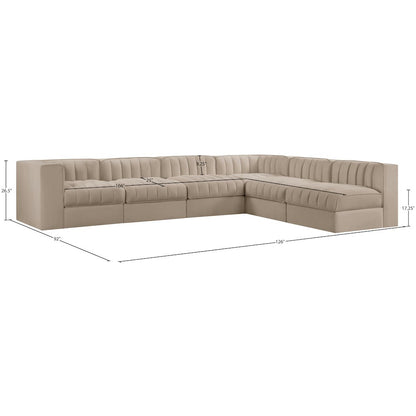 Rummi Beige Velvet Performance Fabric Upholstered 6pc. Modular Sectional