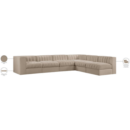 Rummi Beige Velvet Performance Fabric Upholstered 6pc. Modular Sectional